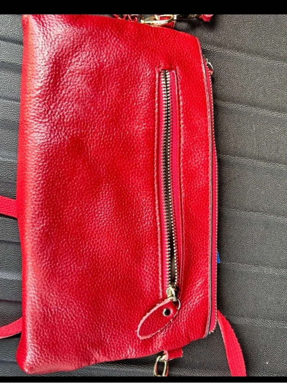 Tory Burch Red Pebbled Leather Wristlet with Embossed Logo